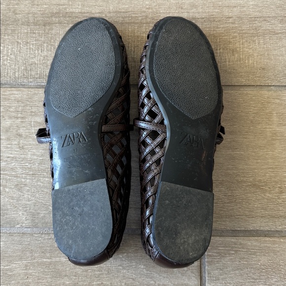 Zara Woven Ballet Flats in Chocolate Brown Size: 37 - Picture 9 of 10